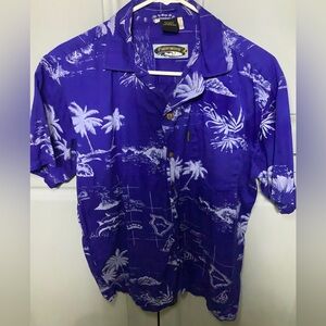 Palmwave Blue Hawaii Men's Size M Hawaiian
Button Up Shirt Palm Trees Islands